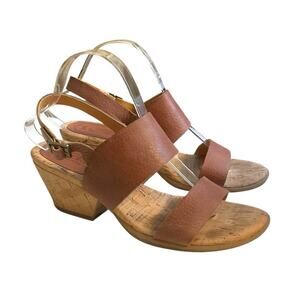 Kork Ease Minihan Tan Pebble Leather Womens Size 9M Cork Wedge Sandals Comfy